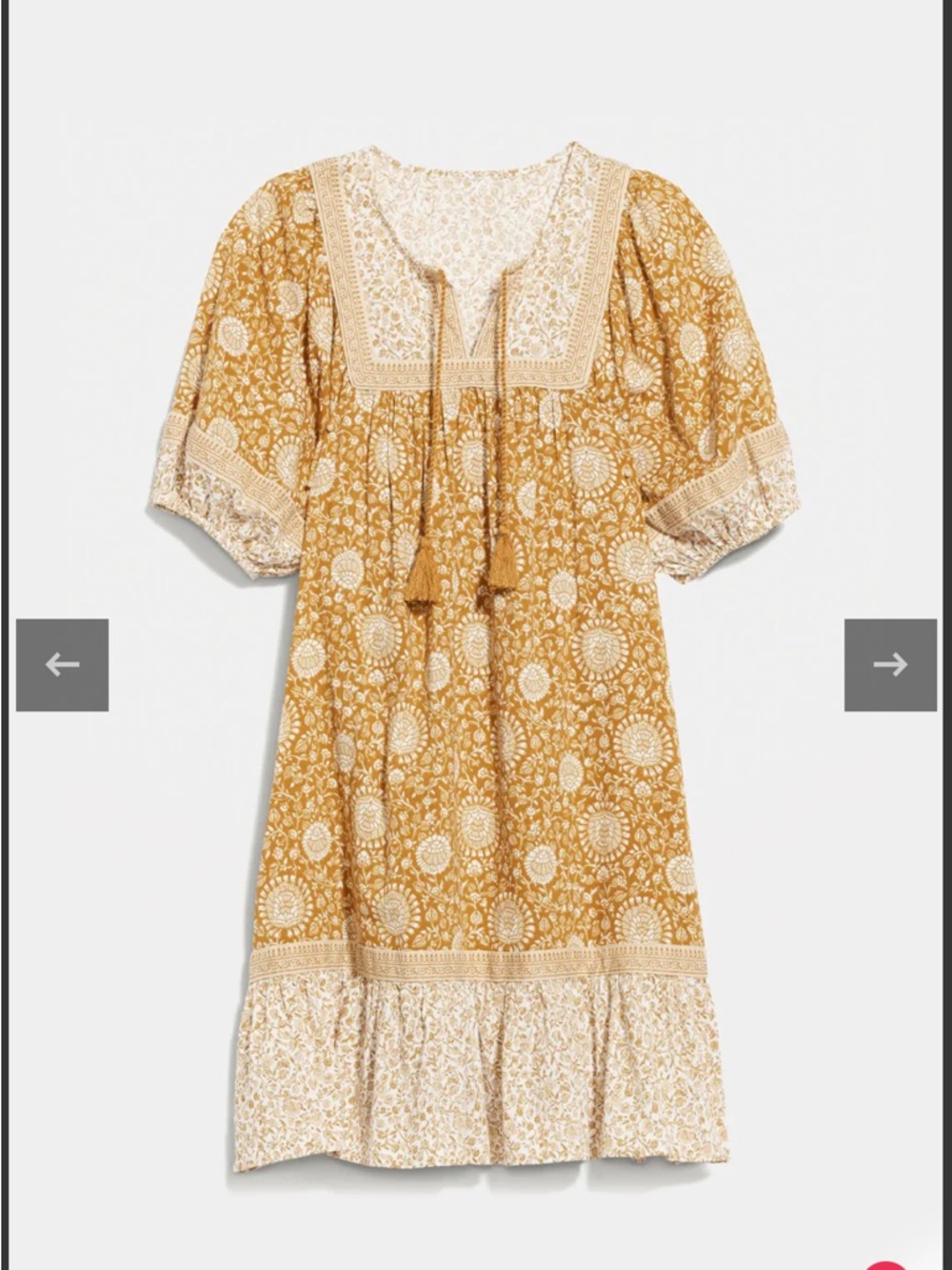 Old Navy Mustard Yellow and Cream Floral Mini Dress